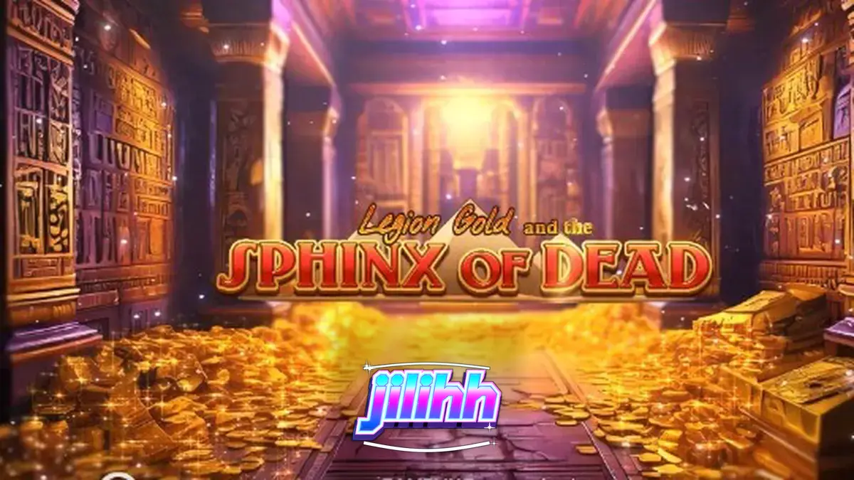 Isang mobile screen na nagpapakita ng Legion Gold and the Sphinx of Dead slot game na may temang Egyptian.